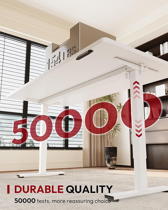 SANODESK One-Piece Electric Standing Desk, Seamless 55 x 28'' Ergonomic Height Adjustable Sit Stand Desk with Memory Presets for Home Office Computer Workstation, Black Frame/White Top
