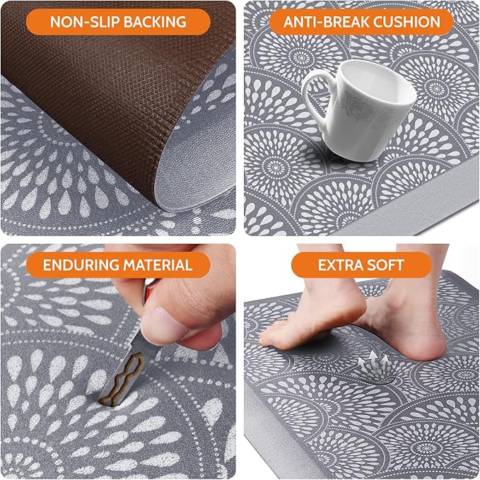 Mattitude 4/5 Inch Kitchen Mat, 17.3x39in Heavy Duty Ergonomic Comfort Foam Standing Desk Mat, Waterproof Non-Slip Standing Mats and Rugs for Kitchen, Office, Grey
