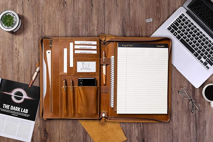 Personalized Leather Portfolio Padfolio for Men, Engraved Gifts for Father's Day for Husband from Wife, Customized Leather Gifts Present for Son/Dad, for Birthday, Brown