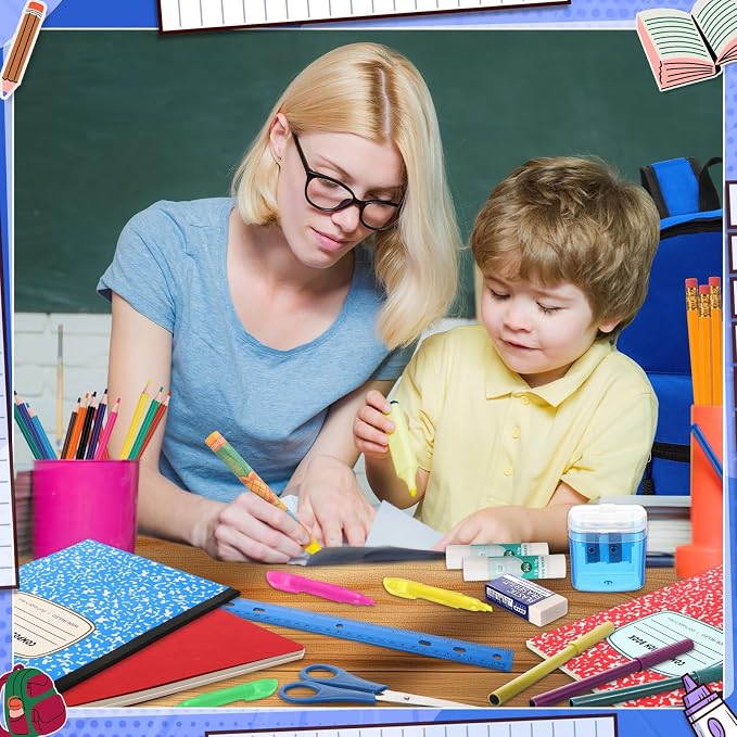 Gilprop 79 Pcs Back to School Supplies Box for Kids K-5 Students Elementary Middle School Supplies Kit Bundle Bulk Essential Pen Notebook Stationery for Primary Student Classroom(Navy Blue)