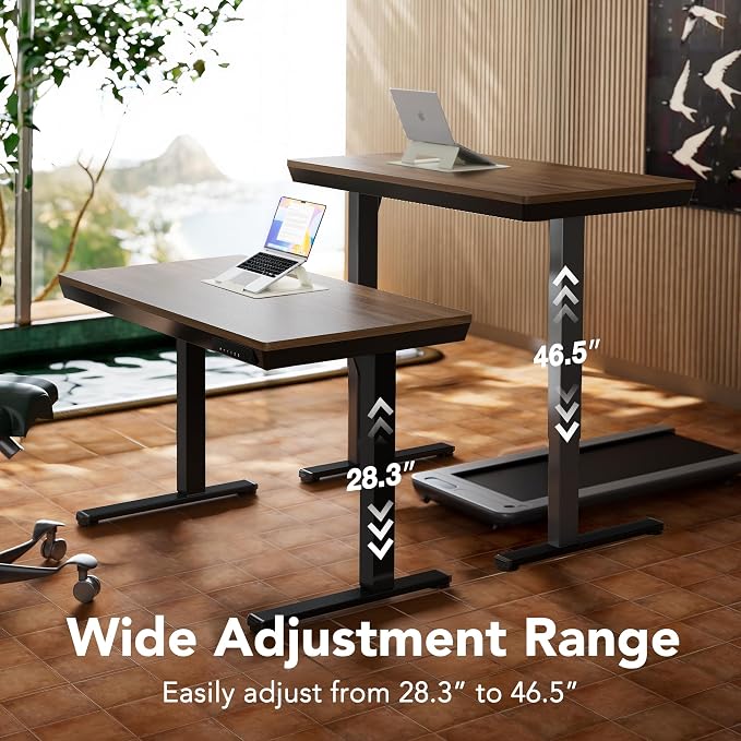 HUANUO Electric Standing Desk with Drawers, 48 X 24 Inch Electric Adjustable Height Desk, Quick Install One-Piece Tabletop with USB Charging Ports, Sit to Stand Up Desk for Home Office, Black Walnut