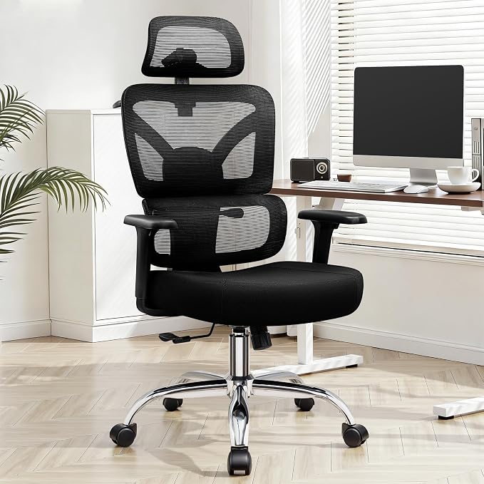 Ergonomic Desk Chair, Breathable Mesh Office Chair for Long Hours, 8 Pack | Adjustable Lumbar Support for Back Pain Relief, 4.33'' Thick Foam Cushion, 3D Headrest, Computer Chair for Home Office, Black