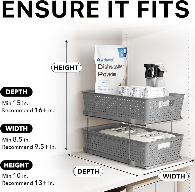 Simple Houseware 2 Tier Pull-Out Sliding Drawer Under Sink Storage, Gray | Great for Kitchen Bathroom Tray Shelf Organizer