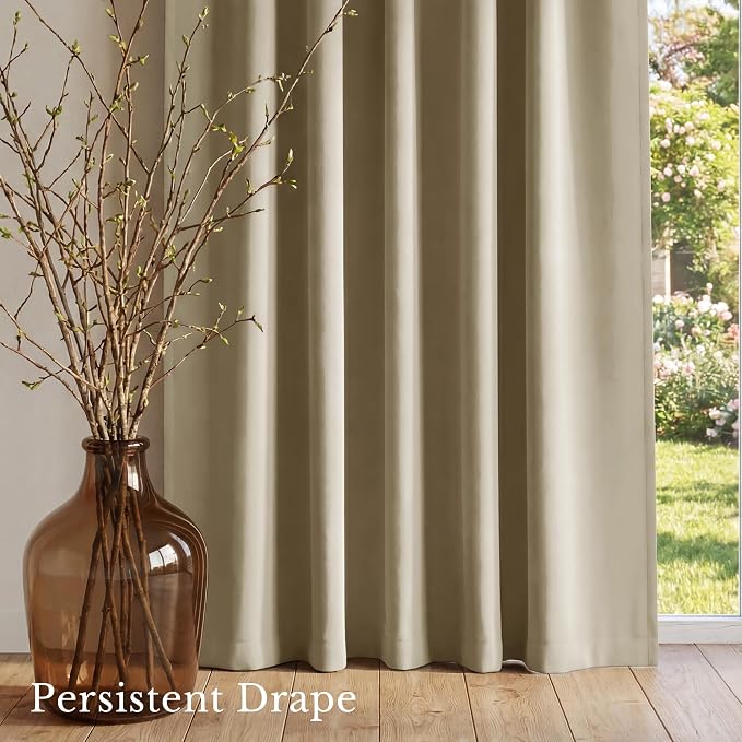 NICETOWN Window Treatment Thermal Insulated Rod Pocket Room Darkening Curtains/Drapes for Bedroom (Cocoa Eggnog, 2 Panels, W42 x L63 inches)