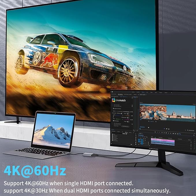 USB C to Dual HDMI Adapter 4K@60Hz, Type C to HDMI Splitter for Dual Monitors, USB C to Dual HDMI Hub Extended Display for MacBook Air/Pro,Dell XPS,HP,Surface,Chromebook