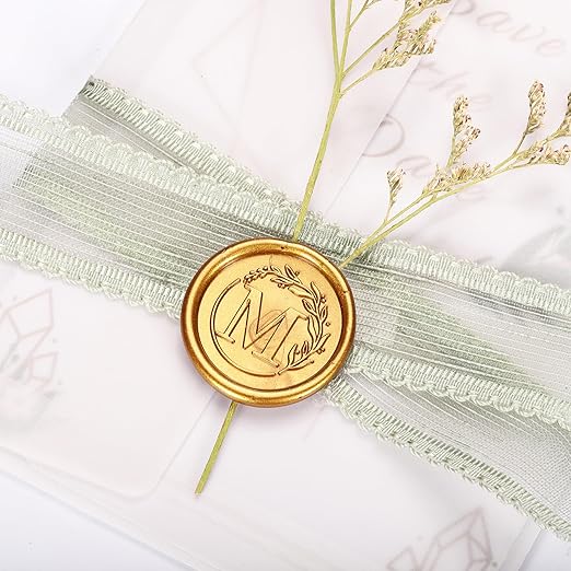 Yoption Letter Wax Seal Kit, Vintage Initial Alphabet M With Wreath Stamp and 120 Antique Gold Seal Beads