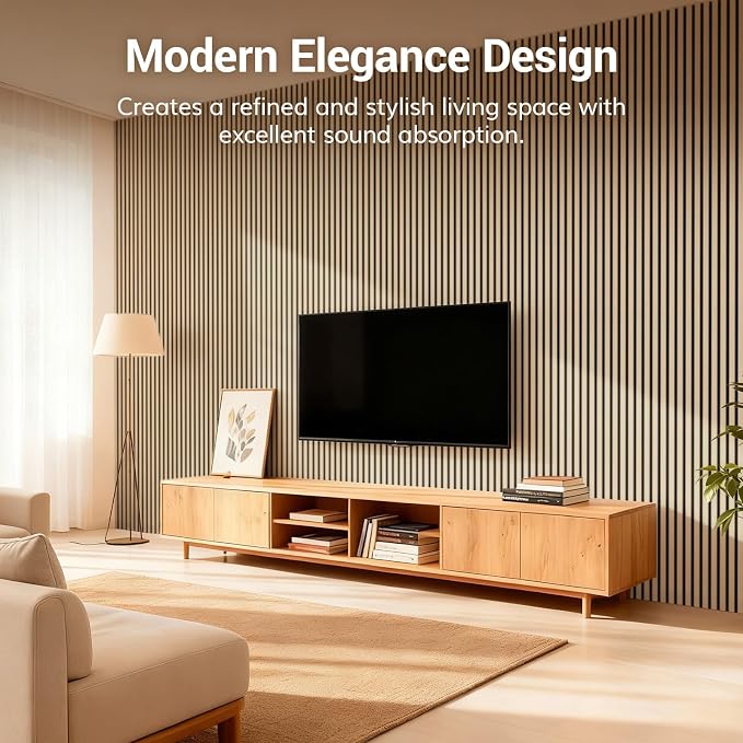 TONOR Wood Slatwall Panels, 4 Pack 47.2" x 23.6"/ 120 x60cm(31ft²) Acoustic Wall Panels, Wood Slat Acoustic Panels for Noise Cancelling and Wall Décor Living Room, Bedroom, Home Decor, Office, Oak