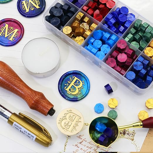 SWANGSA Initial Alphabet B Wax Seal Stamp Kit, Classic Retro Letter Sealing Stamp with 200pcs Sealing Wax Beads Kit for Wedding Invitations Cards Envelopes (B)