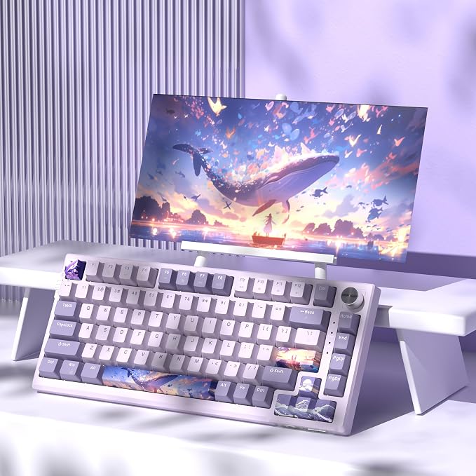 MageGee SKY81 75% Wireless Gasket Mechanical Gaming Keyboard, Hot Swappable RGB Custom Creamy Keyboard w/ 5-Layer Padding, BT/2.4G/USB-C, Knob Control, NKRO for Win/Mac (Dreamy Sky, Violet Switch)