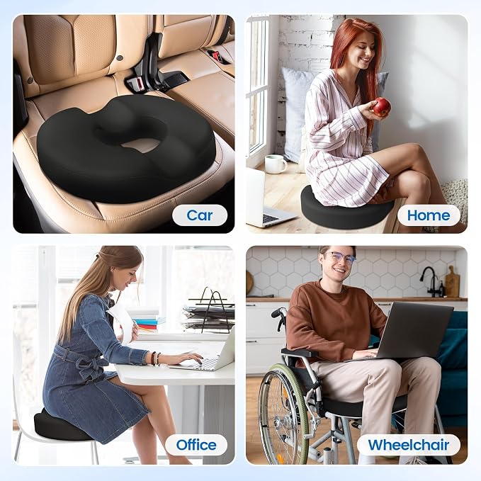 Donut Pillow Seat Cushion, Cooling Gel Memory Foam Chair Cushion, Black | Office, Home & Car Seat Cushion, Butt Pillow for Tailbone Pain Relief, Hemorrhoids and Everyday Sitting Comfort