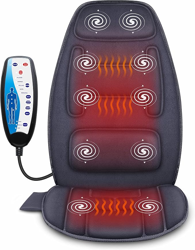 Snailax Massage Seat Cushion with Heat - Extra Memory Foam Support Pad in Neck and Lumbar,10 Vibration Massage Motors, 2 Heat Levels, Back Massager Chair Pad for Back | 【Gift for Men Women】10 Vibration Motors, 5 Massage Modes, Adjustable 3 Intensity, G...