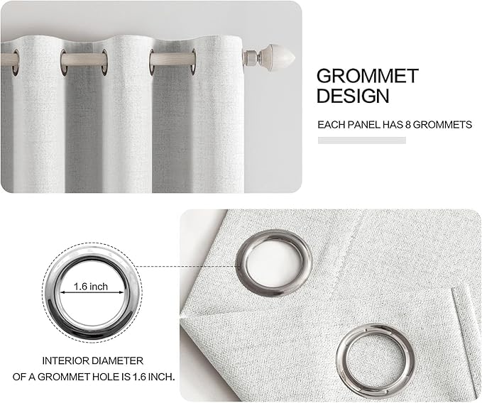 MIULEE Linen Textured Curtains for Bedroom Solid 100% Blackout Thermal Insulated Heathered White Grommet Room Darkening Curtains & Drapes Luxury Decor for Living Room 52 x 45 Inch (2 Panels)