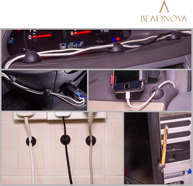 BEADNOVA Cable Clips Cord Organizer Cable Management Wire Cord Holder 3 Slots Adhesive Wire Holder for Car Charging Accessory PC Office Home (Black, 6 pcs)
