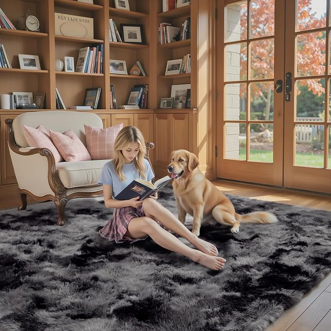 Rugs for Bedroom 4x6, Alfombras para Salas Shag Plush Soft Area Rug, Shaggy Carpets for Livingroom,Home Decor Aesthetic(4 x 6, Dark Grey Tie-Dyed)