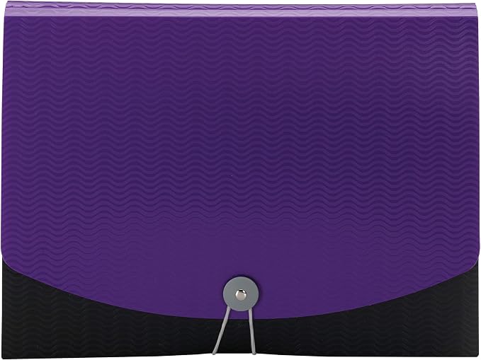 Smead Poly Expanding File, 6 Dividers, Flap and Cord Closure, Letter Size, Wave Pattern Purple/Black (70882)