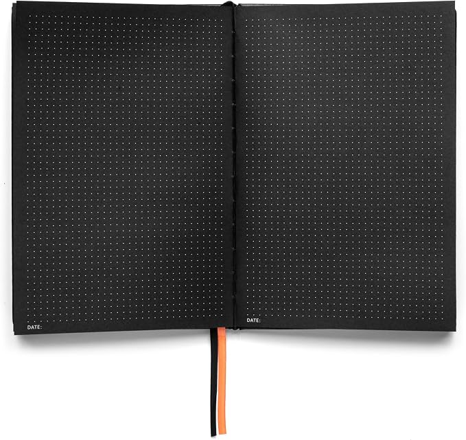 Notsu Pitch Black Paper Notebook A5 Dotted Journal | Minimalist Bullet Dot Grids with 160 Black Pages of Premium Thick 150gsm Paper, Vegan Leather Hardcovers