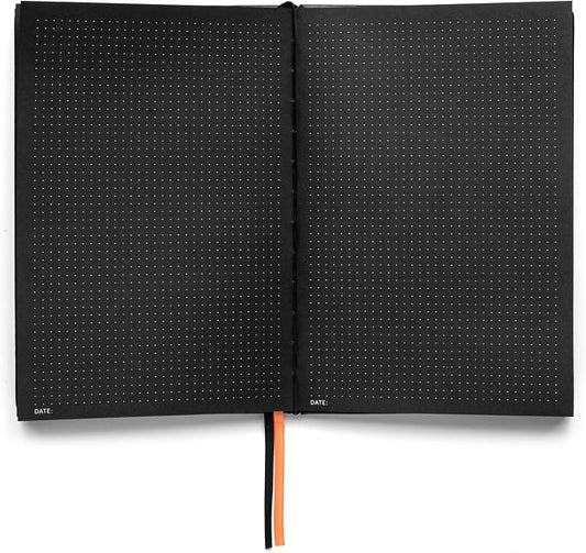 Notsu Pitch Black Paper Notebook A5 Dotted Journal | Minimalist Bullet Dot Grids with 160 Black Pages of Premium Thick 150gsm Paper, Vegan Leather Hardcovers