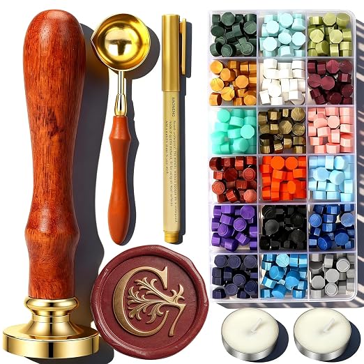 C Wax Seal Stamp Kit, TEKGERLU 360 PCS 18 Colors Wax Beads, Copper C Letter Stamp with Solid Wood Handle, Full Tools for Bridal Shower, Birthday Gifts, Custom Crafts
