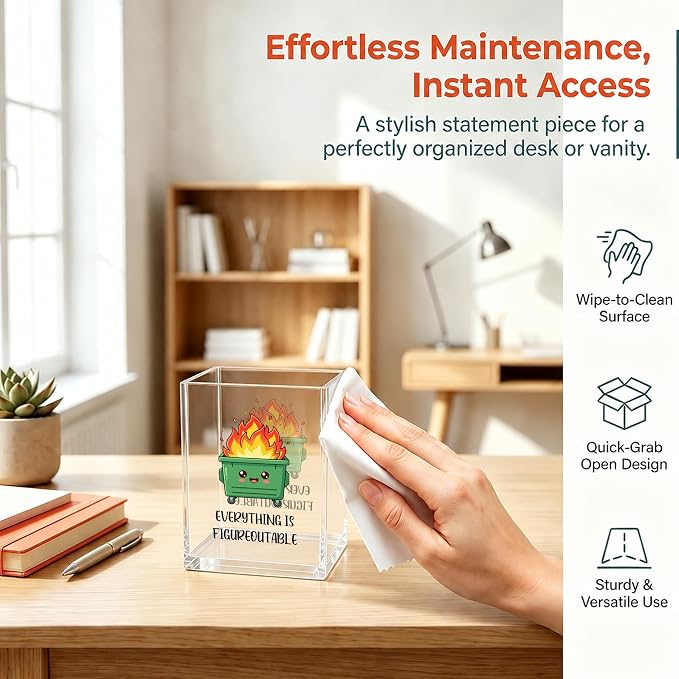 Cute Dumpster Fire Office Acrylic Cosmetic Pen Pencil Holder Cup, Everything Is Figureoutable Emotional Pencil Organizer, Unique Desk Accessories, Motivational Gifts for Women Men（A40）
