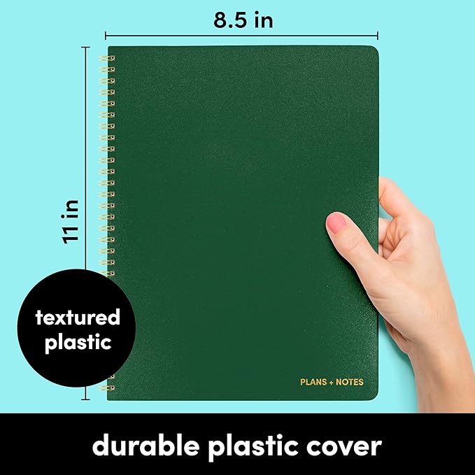 PAPERAGE Undated Daily Planner & To Do List Notepad (Dark Green), 8.5 in x 11 in, Spiral Bound Planner Notebook for Work, School or Home, 104 Lined Pages With Date Tracker for Plans & Notes