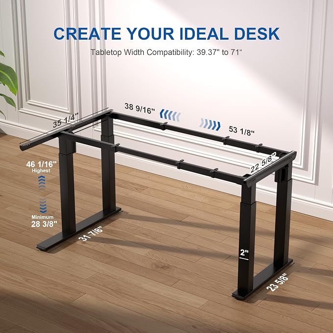 4-Leg L-Shape Standing Desk Frame Dual Motor, Electric Corner Legs Compatible Desktop Size 55″-71″, 264 lbs Weight Capacity, Anti-collision Detection Stand Up Desk Frame Workstation, Black Frame Only