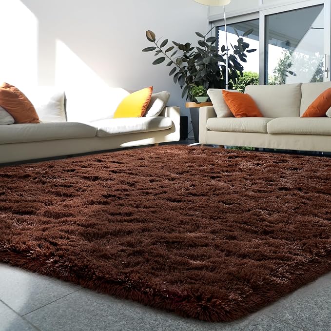 HOMORE Brown Rugs for Living Room, 5x8 Feet Fluffy Shag Area Rug for Bedroom, Super Soft Coffee Rugs for Room Decor, Cute Carpets for Kids Nursery Girls Home Dorm Decor
