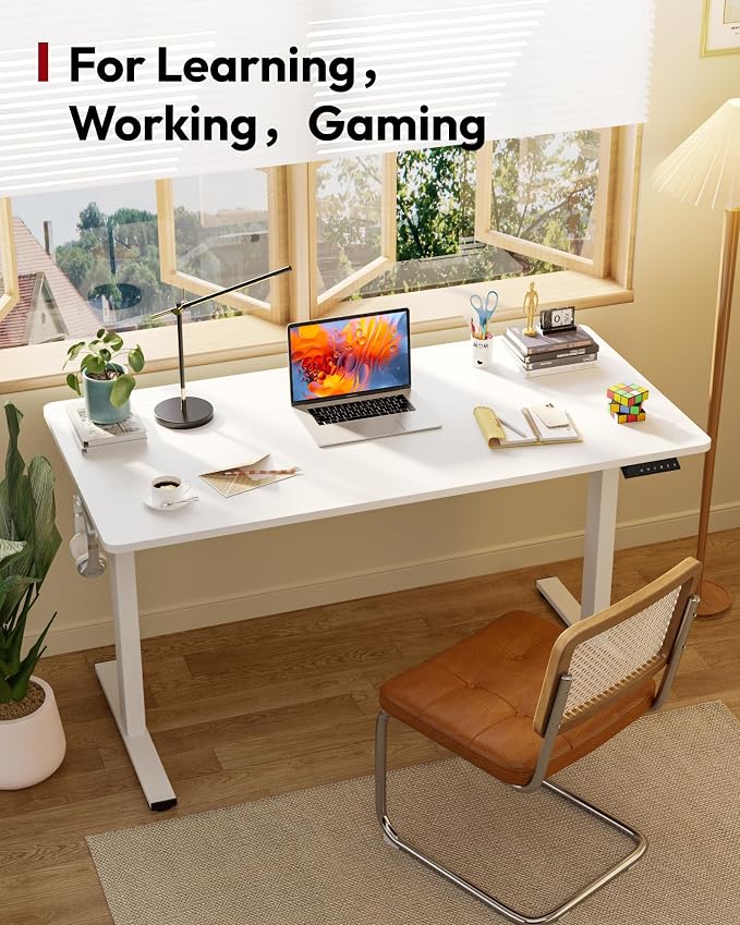 SANODESK Electric Standing Desk, 63 x 32'' Height Adjustable Sit Stand Desk with Large Splice Board Desktop Ergonomic Memory Presets Computer Workstations for Home Office, White Frame/White Top