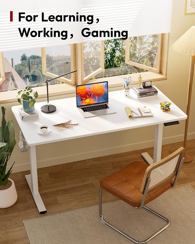 SANODESK Electric Standing Desk, 79 x 32'' Height Adjustable Sit Stand Desk with Large Splice Board Desktop Ergonomic Memory Presets Computer Workstations for Home Office, White Frame/White Top