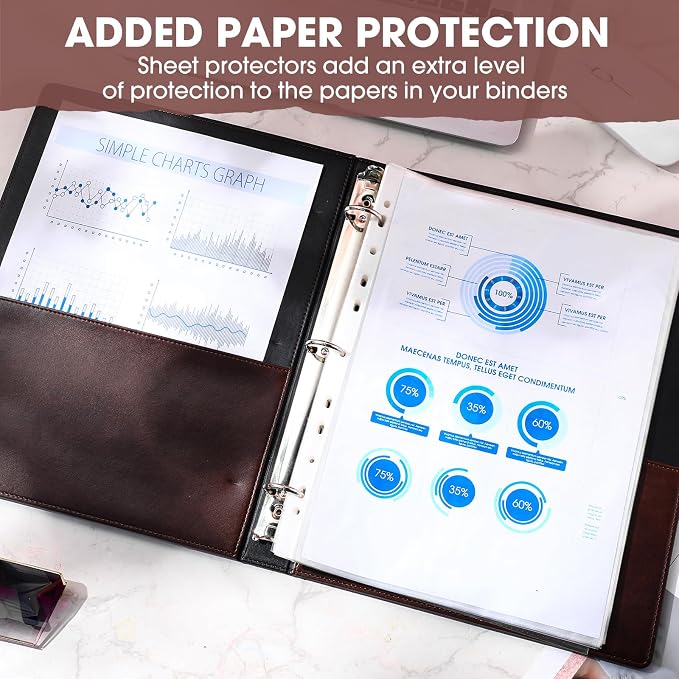 Yexiya 4 Pcs Vintage Hardback 3 Ring Binder Planner Portfolio Leather Round Ring Binder Organizer Holds 200 Sheets with 2 Inner Pockets, 13 x 10 Inch(1.5 Inch,Brown)