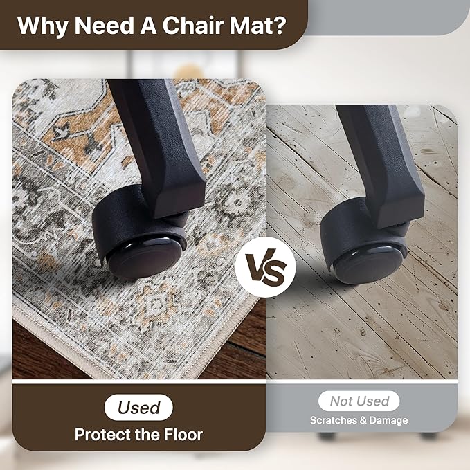 Office Chair Mat for Hardwood Tile Floor, Under Desk Carpet Protector for Rolling Computer Chair Mat, Round Washable Rugs 4ft Circle Area Rug, Anti-Slip 1/5" Thick Low Pile Thin Floor Mat, Taupe