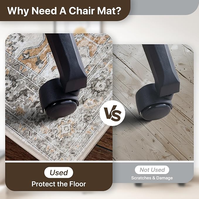 36"x60" Office Chair Mat for Hardwood Tile Floor, Under Desk Carpet Protector for Rolling Computer Chair Mat, Machine Washable Area Rug, Anti-Slip 1/5" Thick Low Pile Thin Vinyl Floor Mat, Taupe