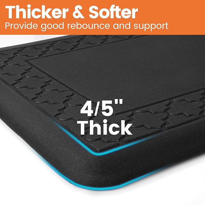 4/5 Inch Thicker Kitchen Mats for Floor Non-Slip Anti Fatigue Comfort Mat Waterproof Kitchen Rug for Sink, Office,Home Stain Resistant Standing Desk Rugs-17.3"x 28", Black