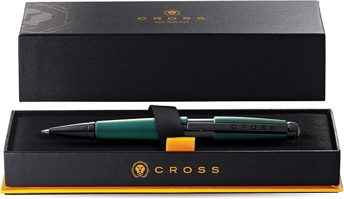 Cross Edge Matte Green Lacquer Gel Rollerball Pen, Black Ink - Elegant Accessory for Effortless Writing - Capless Slide-Open & Snap-Shut Design - Ergonomic Shape - Comfortable Grip - Ideal Gift