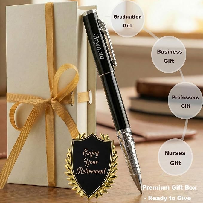 Yastar Personalized Business pen with with a Custom Medal Gift Set with Engraved with your Message Names Company Names Phone Number Souvenir Gift for Office Colleague Friends Employees
