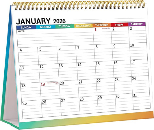 Desk Calendar 2026, Desktop Calendar 2026 Standing flip, 8.5’’ x 11’’, Jan 2026 - Dec 2026, Stand Up Calendar with Memo Pages, Large Ruled Blocks, Holidays, Thick Paper, Great for Home, School, Office