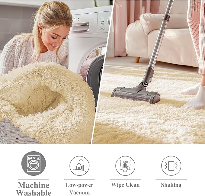 OLANLY Cream Round Rugs for Bedroom - Machine Washable, 6 ft Circle Area Rugs for Living Room, Soft and Fluffy Shaggy Carpet for Teen Girl and Boys, Nursery Rooms, Dorms, Home Decor Aesthetic