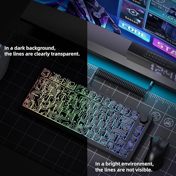 dagaladoo Double Shot PBT Keyboard keycaps Set,Black Topographic,Shine Through Custom keycap,Side Printed keycaps dye sub,Cherry Profile keycap for TKL US Layout Mechanical Keyboard(134keys)