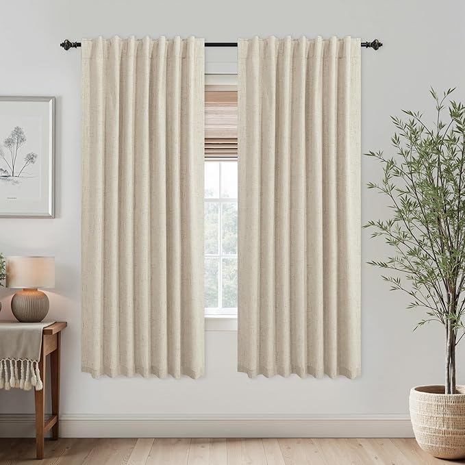 KOUFALL Thermal Curtains 63 Inch Length, Draft Blocking Energy Efficient Insulated Blackout Curtains for Summer Living Room Bedroom, Warm Beige