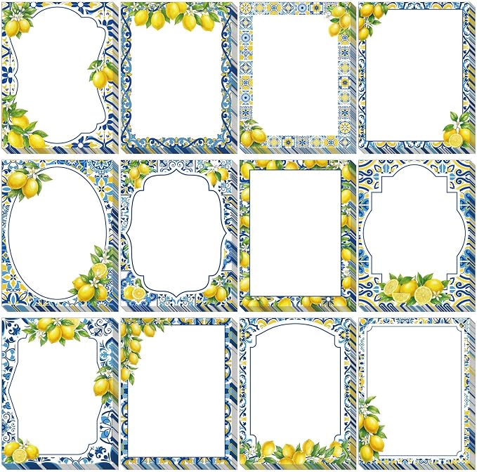 Chiisong 12 Pads Capri Lemon Sticky Notes 3 x 4 Inches Blue Tiles Yellow Adhesive Memo Pads Reminder Decor Mediterranean Amalfi Coast Notepads for Journal Office Summer Birthday Wedding Gifts