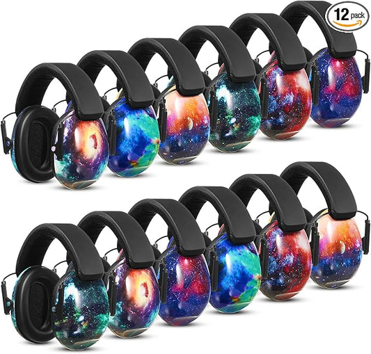 Amylove 12 Pcs Kids Ear Protection Noise Cancelling Headphones Ear Muffs Bulk 27db Adult Noise Reduction Hearing Earmuff(Universal Fit (kids & Adults),Starry Sky Style)