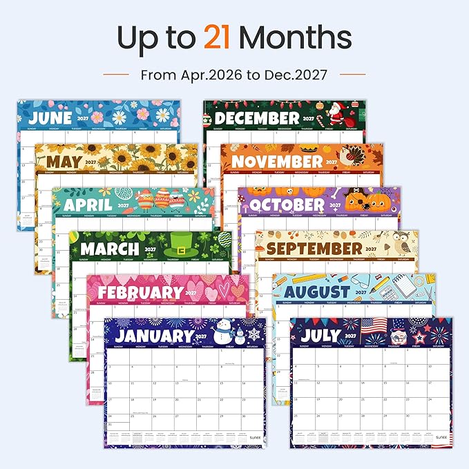 SUNEE Desk Calendar 2026 Large 22x17 from April 2026 to December 2027, Extra Large Desktop Monthly Calendar Pad 21 Months For Teacher or Office, Desk Top, Seasonal