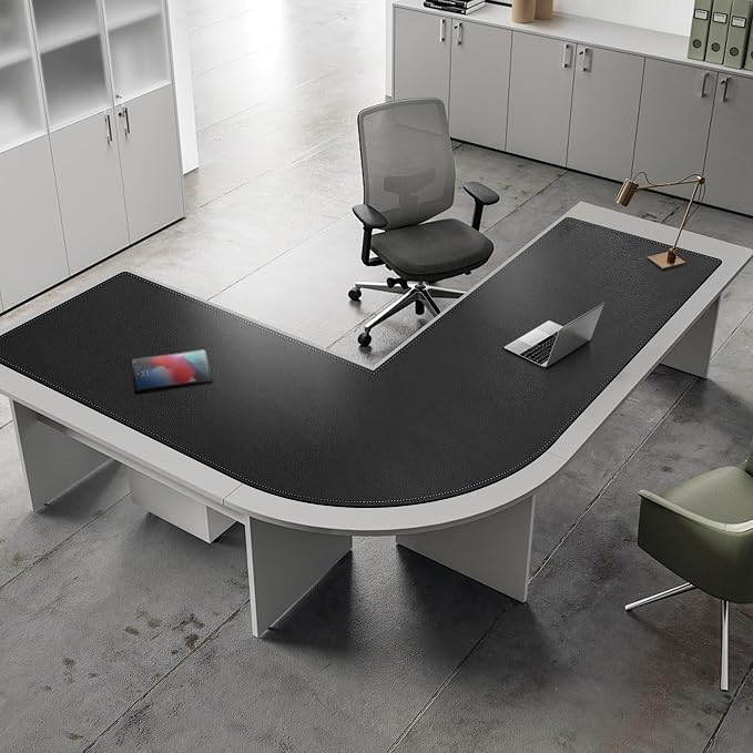 Cacoy 59" x 63" L Shaped Computer Desk Pad, PU Leather Desk Mat Protector, Waterproof Office Desk Pad Blotter, Extended Corner Desk Mouse Pad for Home and Office, Black