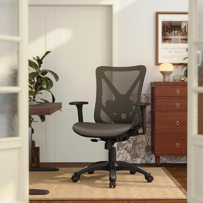 Ergonomic Office Chair, Mesh Computer Desk Chairs with Adjustable Lumbar Support, 3D Armrests, Tilt Function, Comfy Wide Seat, Swivel Executive Work Task Chair for Company and Home