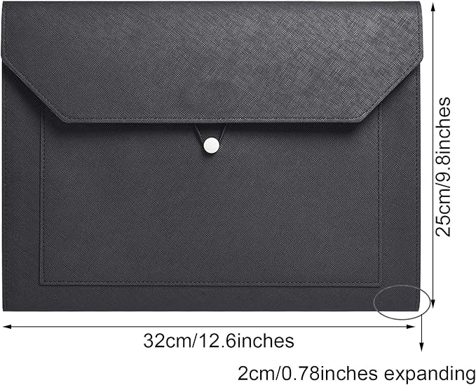 PU Leather A4 File Folder Document Holder 2 Pockets Portfolio Envelope Folder Case with Elastic String 3/4 Inch Expansion (Black&Brown)