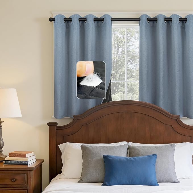DriftAway Blackout Soundproof Thermal Insulated Linen Textured Curtains with Quilted Thermal Lining for Cold and Heat Blocking Noise Reducing Daytime Sleep 1 PC 52 Inches by 36 Inches Dusty Blue