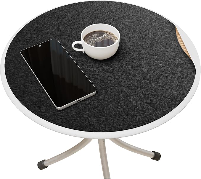 MAIDERN 12 Inch Round Cork & Leather Placemats, Cuttable Size (6-12 Inch), Trimmable Dining Table Mat, Heat Resistant/Non-Slip Table Cover for Kitchen, Office, or Restauran (Black)