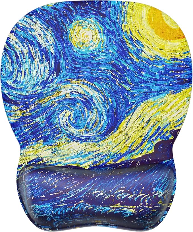 MROCO Ergonomic Mouse Pad with Gel Wrist Rest, Smooth Wrist Support Surface, Non-Slip PU Base for Pain Relief, Comfortable Mousepad for Computer, Laptop, Office & Home, 9.4 x 8.1 in, Starry Night