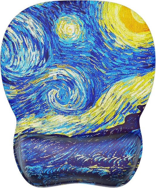 MROCO Ergonomic Mouse Pad with Gel Wrist Rest, Smooth Wrist Support Surface, Non-Slip PU Base for Pain Relief, Comfortable Mousepad for Computer, Laptop, Office & Home, 9.4 x 8.1 in, Starry Night