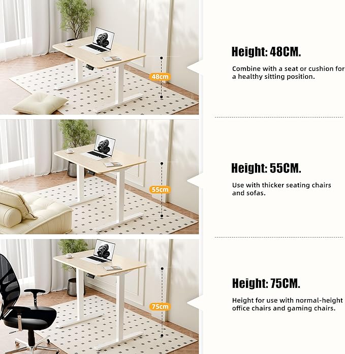 ERGOMAKER Low Height Adjustable Desk with Lockable Wheels, Lifts 18.9"-29.5", 31.5" x 23.6" Electric Small Standing Desk with Splice Board for Home Office & Short People(White Frame, Gold Oak Desktop)