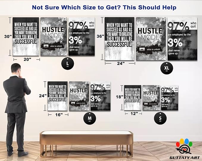 Office Wall Art-3 Panel Motivational Art, Inspirational Quotes Canvas for Home Office, Positive Quote Frame for Company Wall 24'x36'x3Pcs
